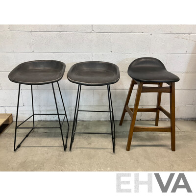 Replica Set of 2 Hee Welling Hay Barstools and Jar Furniture ENZO Black Wood Bar Stool - Lot of 3