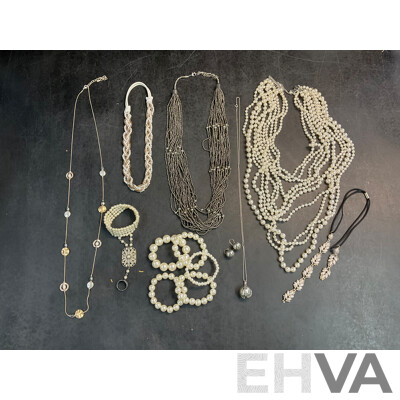 Assorted Costume Necklaces, Bracelets and Earrings - Faux Perl  - Lot of 13