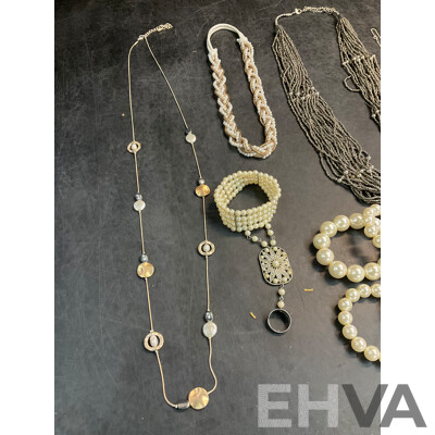 Assorted Costume Necklaces, Bracelets and Earrings - Faux Perl  - Lot of 13