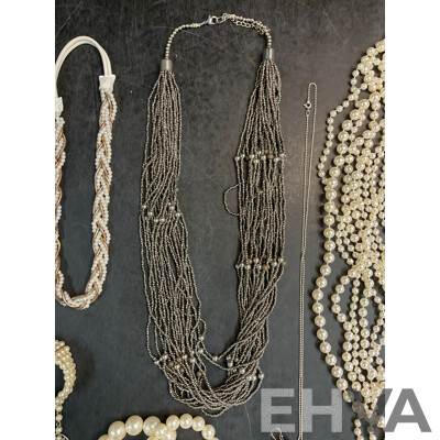 Assorted Costume Necklaces, Bracelets and Earrings - Faux Perl  - Lot of 13
