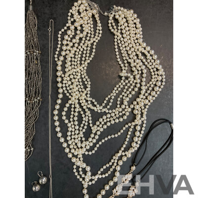 Assorted Costume Necklaces, Bracelets and Earrings - Faux Perl  - Lot of 13