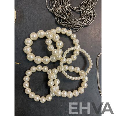 Assorted Costume Necklaces, Bracelets and Earrings - Faux Perl  - Lot of 13