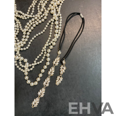 Assorted Costume Necklaces, Bracelets and Earrings - Faux Perl  - Lot of 13