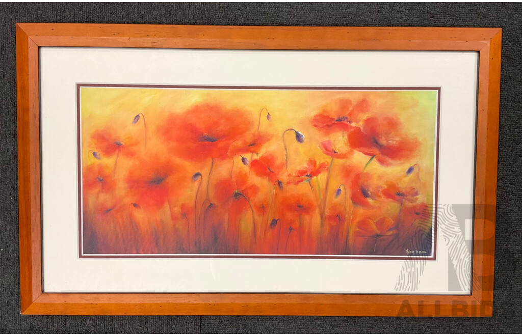 Andrea Blundell, "Poppies at Sunset", Gouache on Canvas, 37 X 60 Cm (frame)