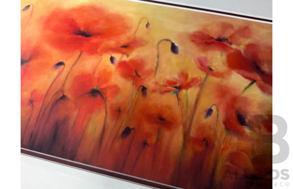 Andrea Blundell, "Poppies at Sunset", Gouache on Canvas, 37 X 60 Cm (frame)
