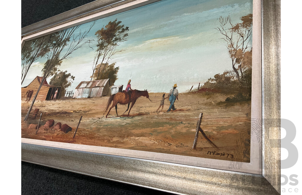 Stewart McKenzie Cullen, (20th Century, British-Born Australian, 1933-) 'Living on Farm ,' (1973), Oil on Board, 33 X 64 Cm (frame)