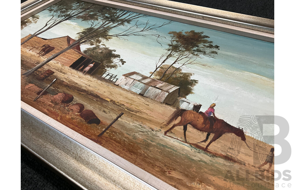 Stewart McKenzie Cullen, (20th Century, British-Born Australian, 1933-) 'Living on Farm ,' (1973), Oil on Board, 33 X 64 Cm (frame)