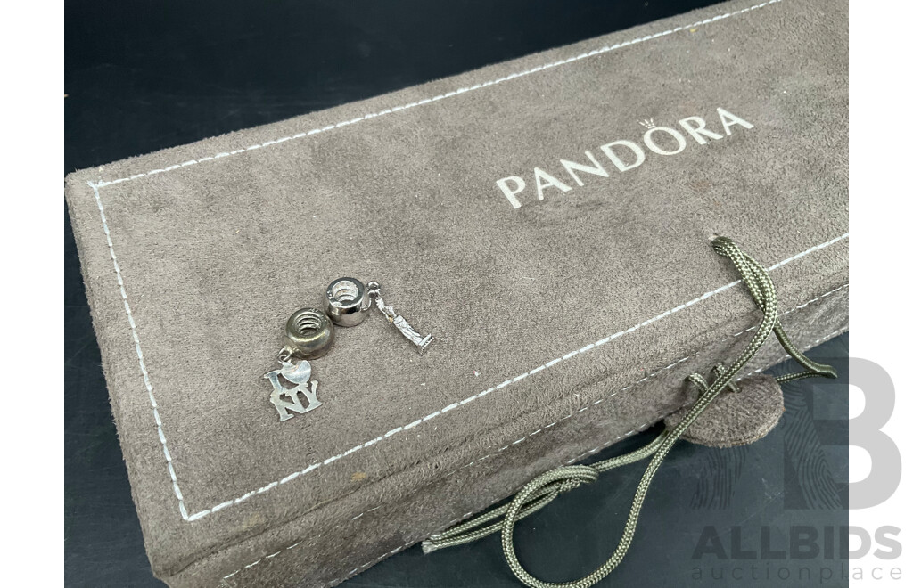 PANDORA Sterling Silver Collection - 2x Bracelet, 2x Necklace,  60x Charm and Storage Box - Lot of 65