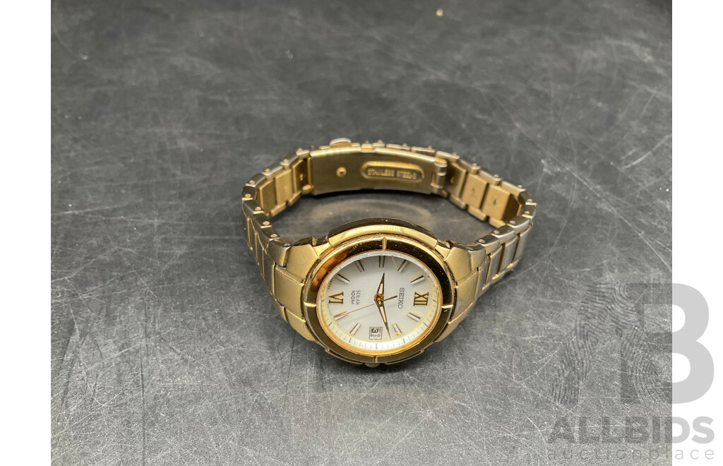 SEIKO Womens Gold Tone Watch Solar 100M  V187/0AB0
