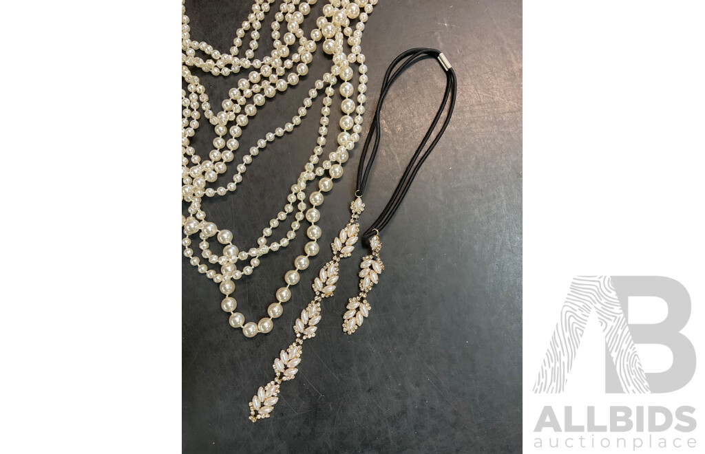 Assorted Costume Necklaces, Bracelets and Earrings - Faux Perl  - Lot of 13