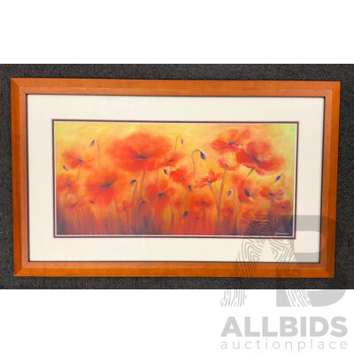 Andrea Blundell, "Poppies at Sunset", Gouache on Canvas, 37 X 60 Cm (frame)