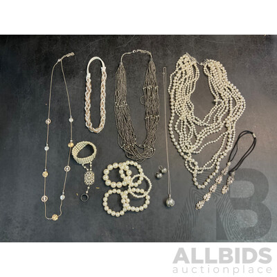 Assorted Costume Necklaces, Bracelets and Earrings - Faux Perl  - Lot of 13
