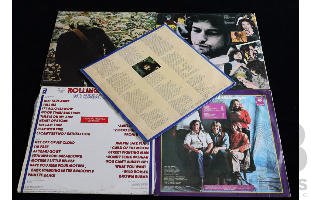 Collection Five Vintage Vinyl LP Records Comprising Rolling Stones, Janis Joplin, Cat Stevens, Two Bob Dylan Titles