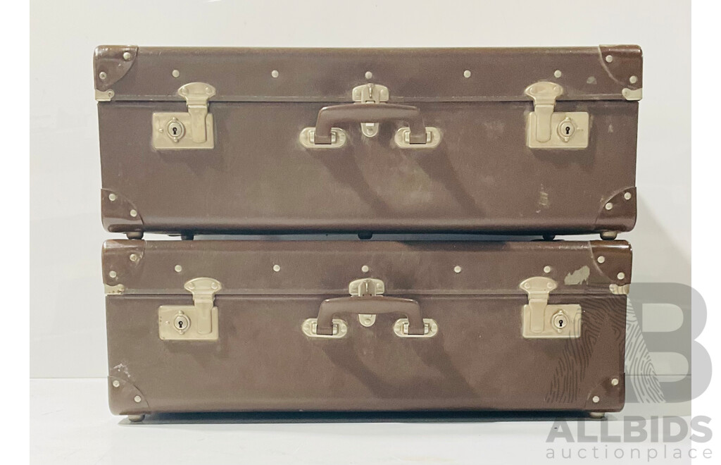 Two Vintage Suitcases with Original Army Labels to Interior