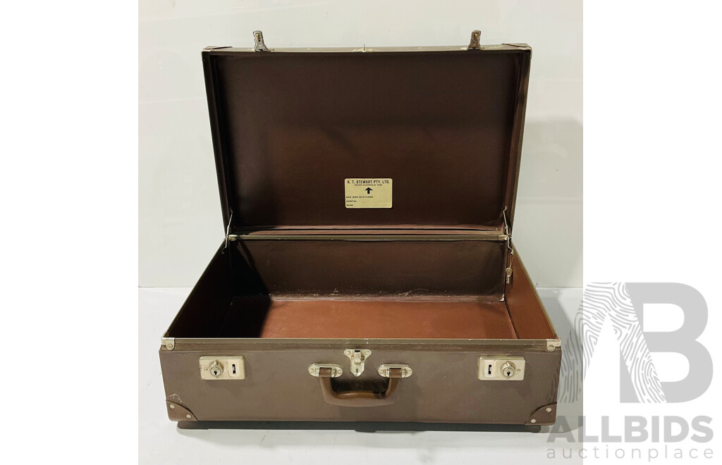 Two Vintage Suitcases with Original Army Labels to Interior