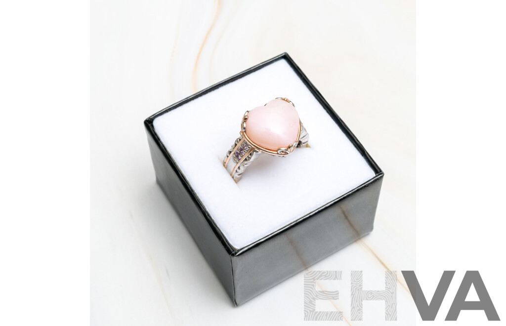Vintage Michael Valitutti Rose Quartz & Pink Topaz Ring, Size Q, Sterling Silver 8.46 Grams