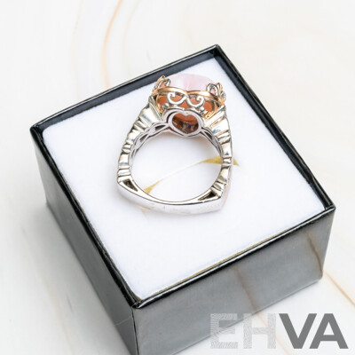 Vintage Michael Valitutti Rose Quartz & Pink Topaz Ring, Size Q, Sterling Silver 8.46 Grams