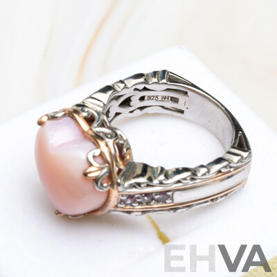 Vintage Michael Valitutti Rose Quartz & Pink Topaz Ring, Size Q, Sterling Silver 8.46 Grams