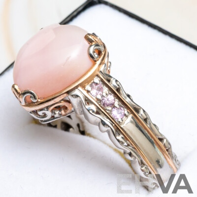 Vintage Michael Valitutti Rose Quartz & Pink Topaz Ring, Size Q, Sterling Silver 8.46 Grams