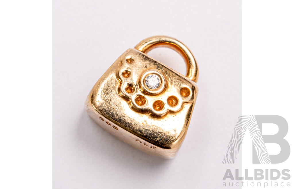 Pandora Authentic 14ct Diamond Set Gold Purse Charm, Retired 750340D, 3.55 Grams