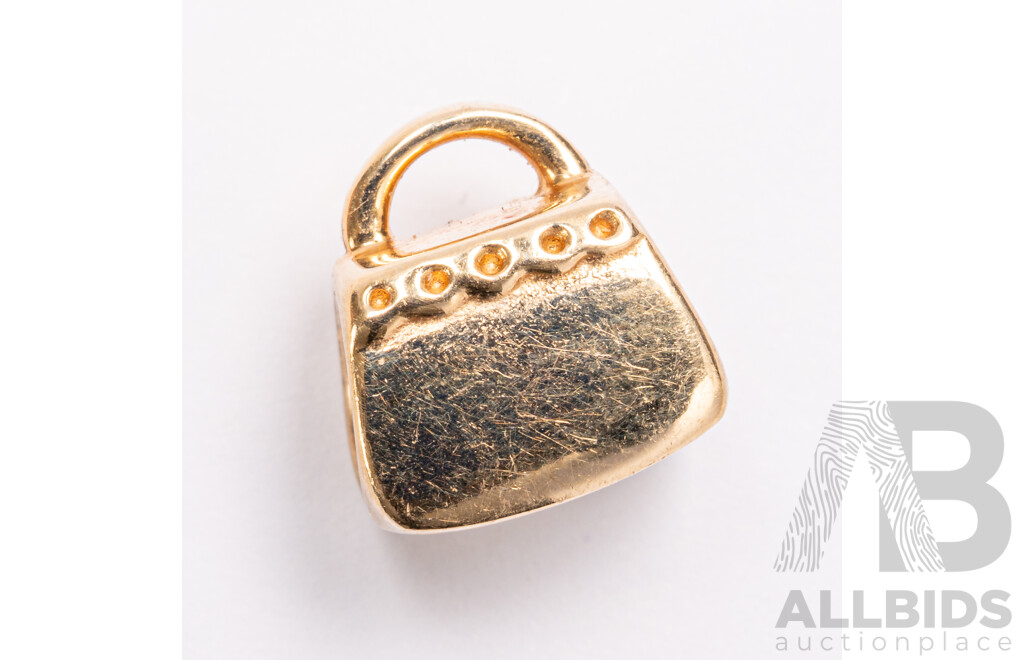 Pandora Authentic 14ct Diamond Set Gold Purse Charm, Retired 750340D, 3.55 Grams