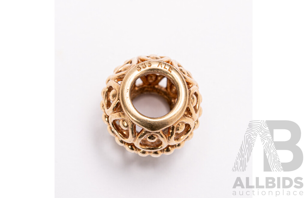 Pandora Authentic 14ct Gold Gilded Cage Charm, Retired 750458, 1.99 Grams