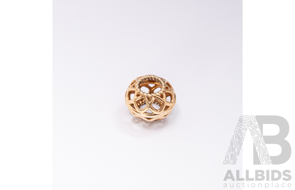 Pandora Authentic 14ct Open Lattice Bead Charm, Retired, 750470, 1.66 Grams