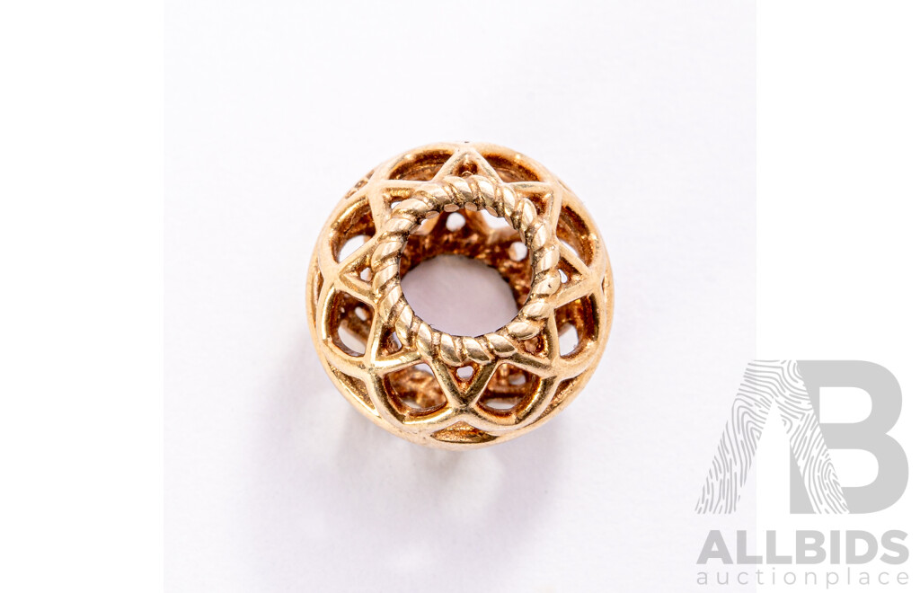Pandora Authentic 14ct Open Lattice Bead Charm, Retired, 750470, 1.66 Grams