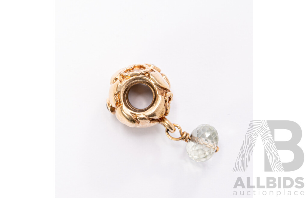 Pandora Authentic 14K Gold True Love Charm, Retired 750354GAM, with Green Sapphire & Green Amethyst Drop, 4.93 Grams