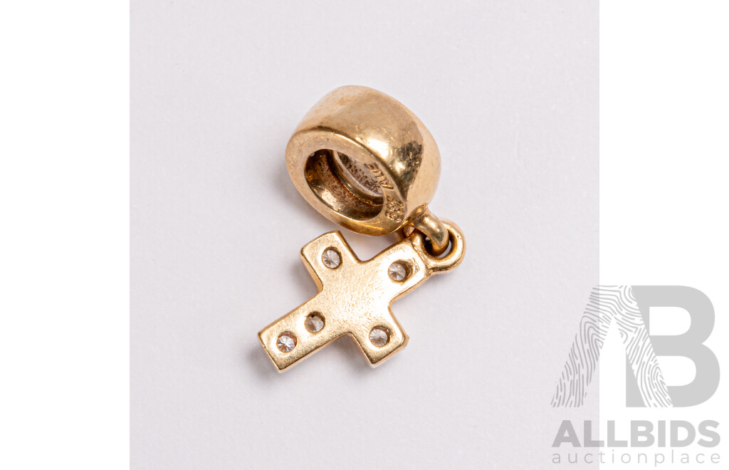 Pandora Authentic 14ct Cross with Diamonds Drop Charm, Retired 750356D, TDW 0.05ct, 2.41 Grams