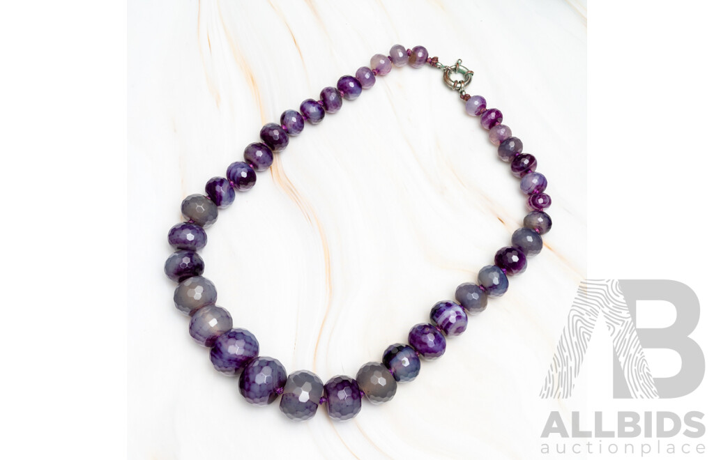 Vintage Purple Agate Faceted Beaded Graduating Necklace, 45cm, Individually Knotted