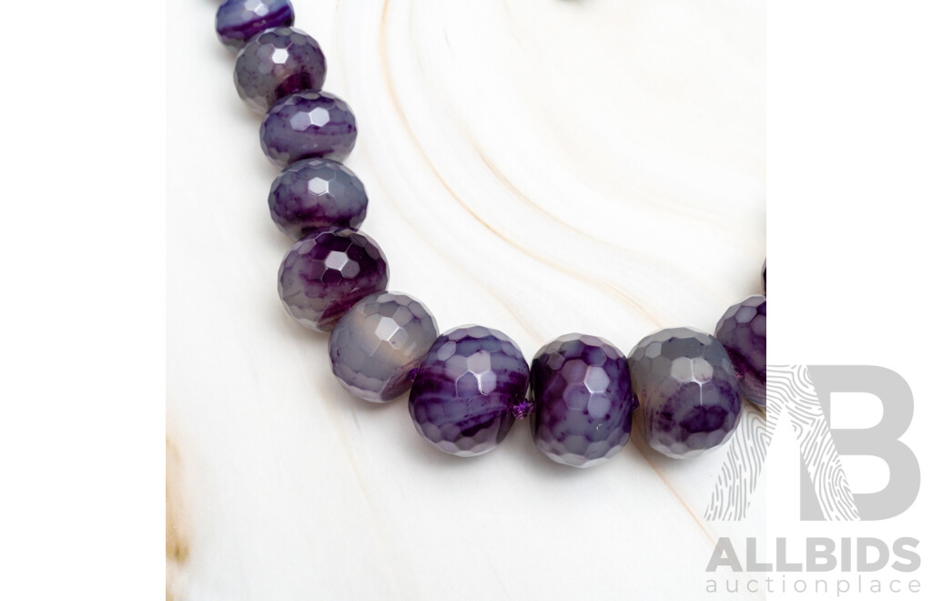Vintage Purple Agate Faceted Beaded Graduating Necklace, 45cm, Individually Knotted