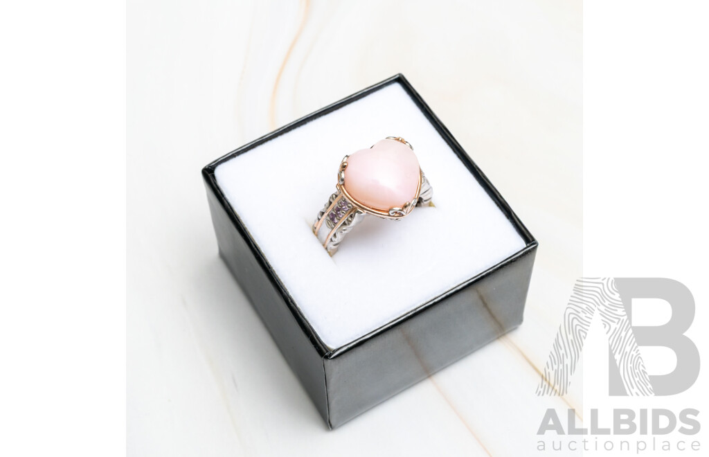 Vintage Michael Valitutti Rose Quartz & Pink Topaz Ring, Size Q, Sterling Silver 8.46 Grams