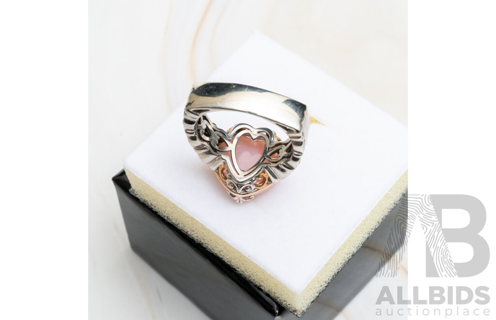 Vintage Michael Valitutti Rose Quartz & Pink Topaz Ring, Size Q, Sterling Silver 8.46 Grams