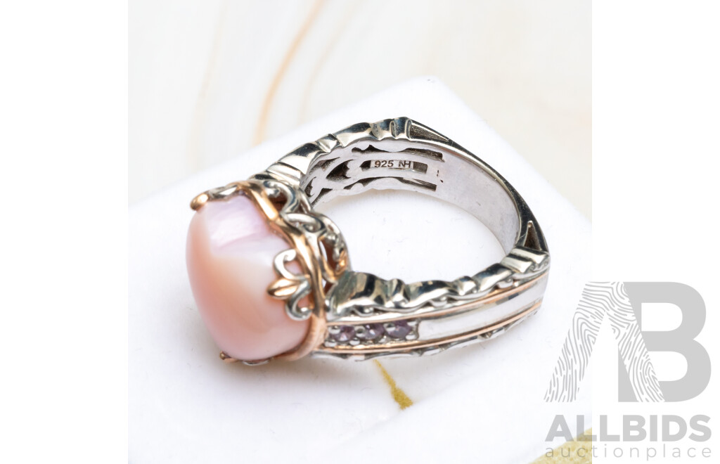 Vintage Michael Valitutti Rose Quartz & Pink Topaz Ring, Size Q, Sterling Silver 8.46 Grams
