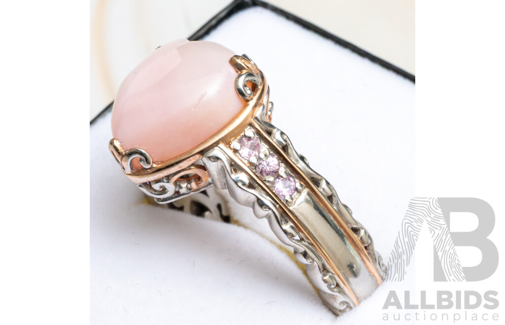 Vintage Michael Valitutti Rose Quartz & Pink Topaz Ring, Size Q, Sterling Silver 8.46 Grams
