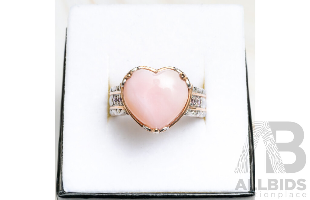 Vintage Michael Valitutti Rose Quartz & Pink Topaz Ring, Size Q, Sterling Silver 8.46 Grams