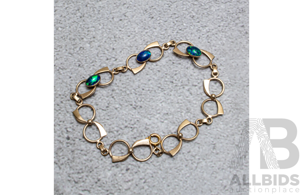 9ct Vintage Fancy Link Opal Triplet Bracelet, 19.5cm, 6.28 Grams