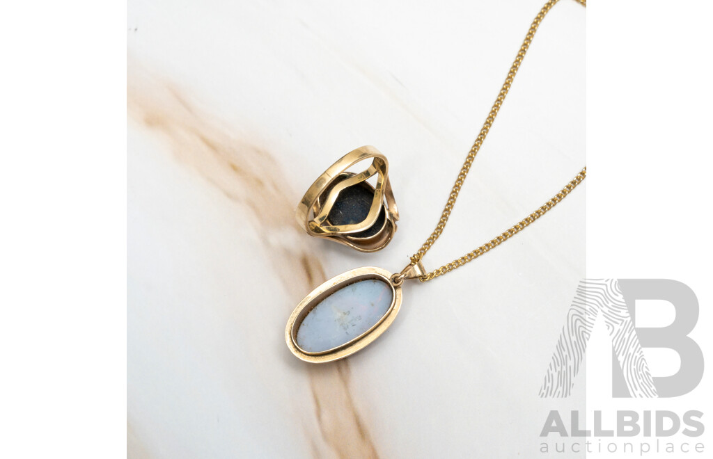 10ct Vintage Opal Triplet Ring, Size M & 10ct Vintage Opal Triplet Pendant, 6.16 Grams