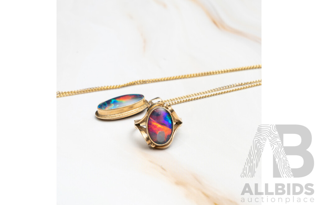 10ct Vintage Opal Triplet Ring, Size M & 10ct Vintage Opal Triplet Pendant, 6.16 Grams