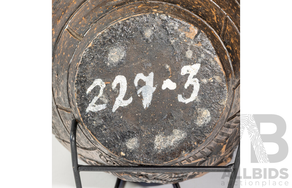 Antique Japanese Ceramic Lidded Jar with Applied Decoration