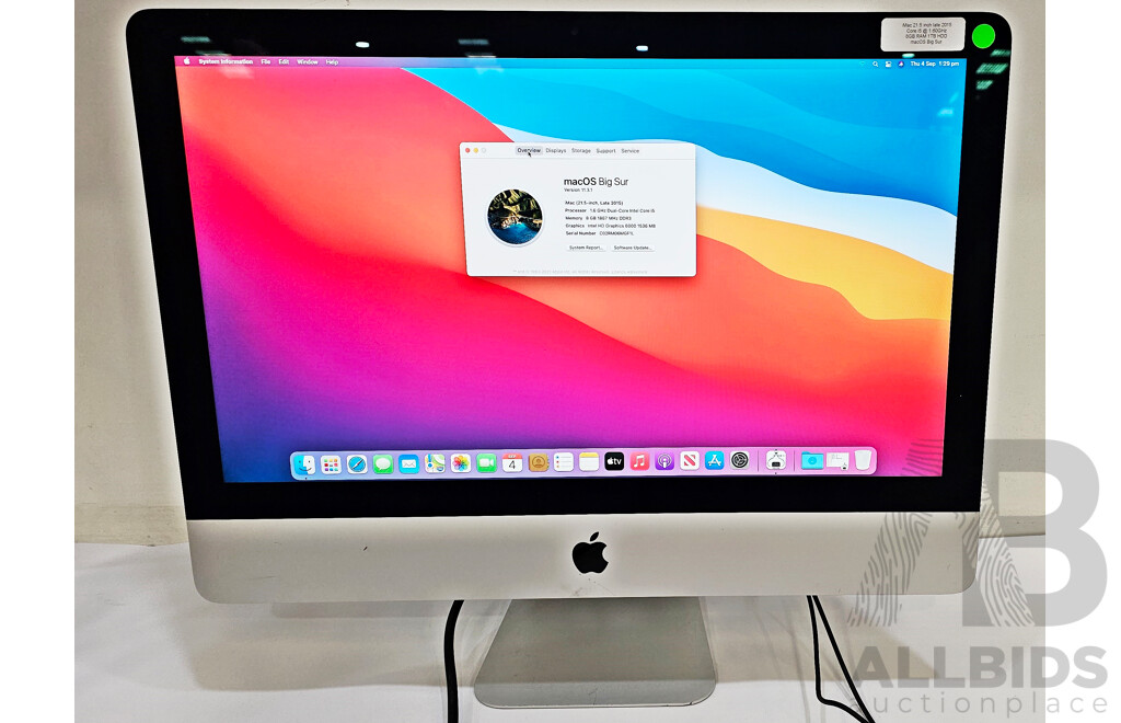 Apple (A1418) Intel Core I5 (5250U) 1.6GHz-2.70GHz 2-Core CPU 21.5-Inch IMac (Late-2015)
