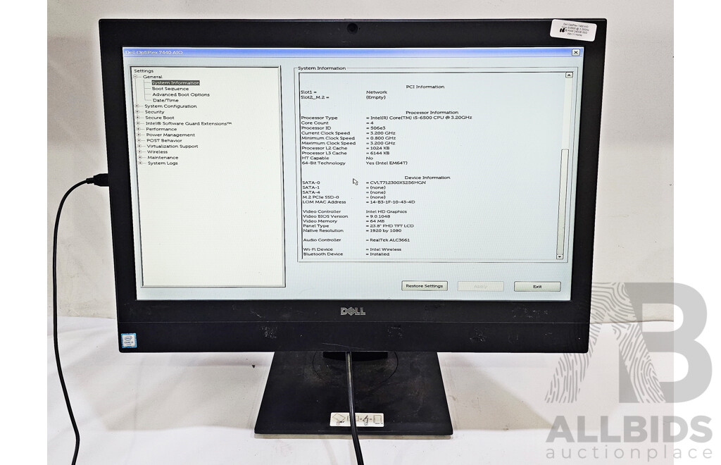 Dell OptiPlex 7450 AIO Intel Core I5 (6500) 3.20GHz-3.60GHz 4-Core CPU 23-Inch Non-Touchscreen All-in-One Computer