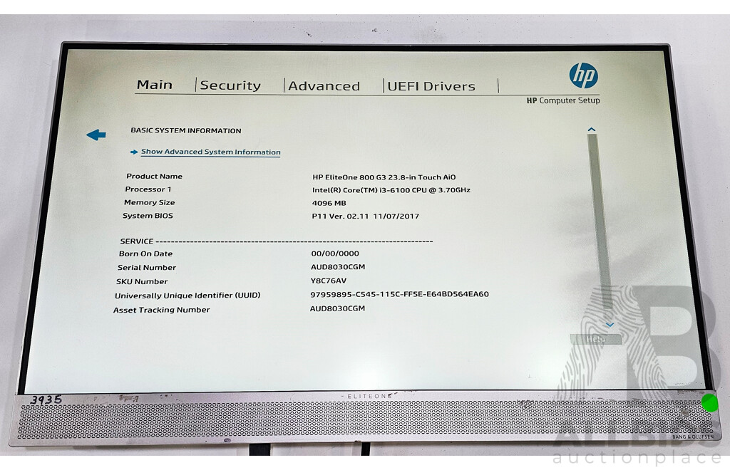 HP EliteOne 800 G3 Intel Core I3 (6100) 3.70GHz 2-Core CPU 23.8-Inch Non-Touchscreen AIO Computer
