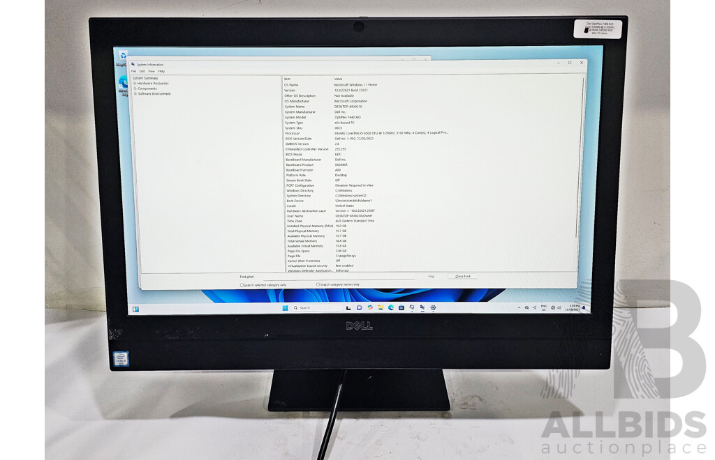 Dell OptiPlex 7440 AIO Intel Core I5 (6500) 3.20GHz-3.60GHz 4-Core CPU 23-Inch Non-Touchscreen All-in-One Computer
