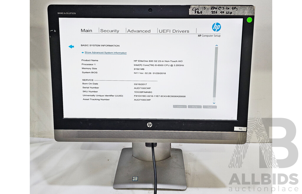 HP ProOne 800 G2 Intel Core I5 (6500) 3.20GHz-3.60GHz 4-Core CPU 23-Inch Non-Touchscreen AIO Computer
