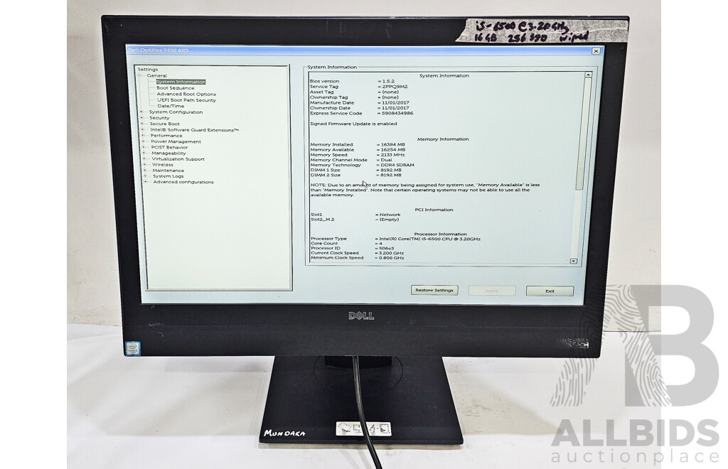 Dell OptiPlex 7450 AIO Intel Core I5 (6500) 3.20GHz-3.60GHz 4-Core CPU 23-Inch Non-Touchscreen All-in-One Computer