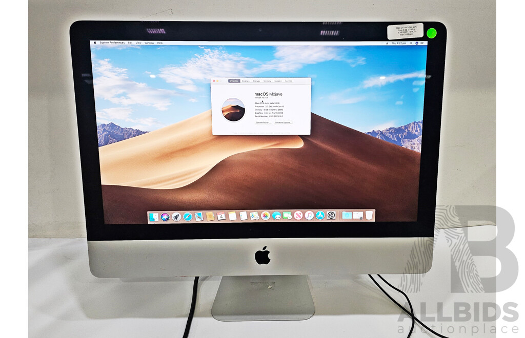 Apple (A1418) Intel Core I5 (4570R) 2.70GHz-3.20GHz 4-Core CPU 21.5-Inch IMac (Late-2013)