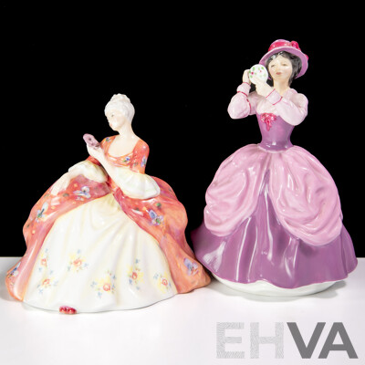 Two Vintage English Royal Doulton Porcelain Lady Figures Comprising Wistful HN 2396 & Lady Pamela HN 2718