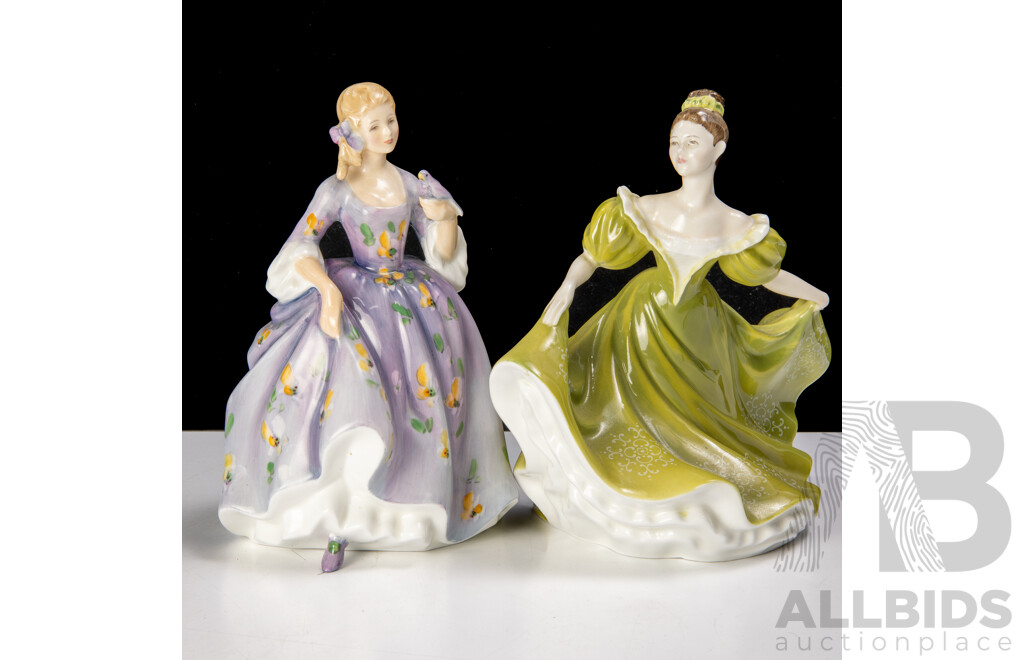 Two Vintage English Royal Doulton Porcelain Lady Figures Comprising Lynne HN 2329 & Nicola HN 2839